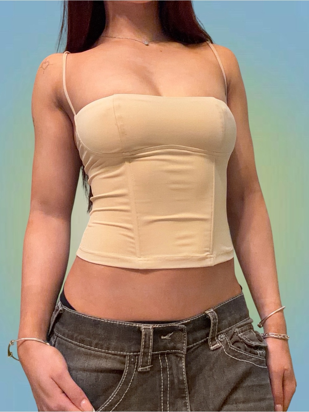 Edikted Beige Corset Tank Top